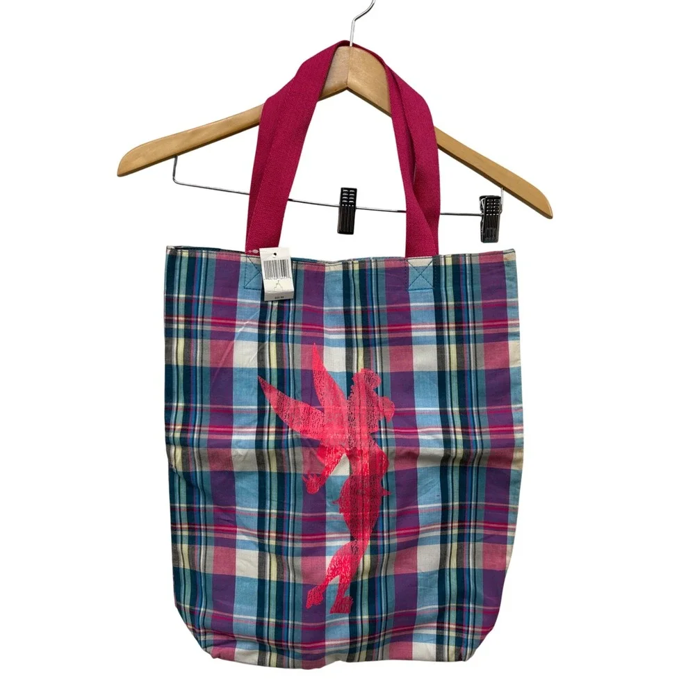 NWT Disneyland Parks Store Tinkerbell‎ Plaid Tote shoulder Bag Pink Green Blue